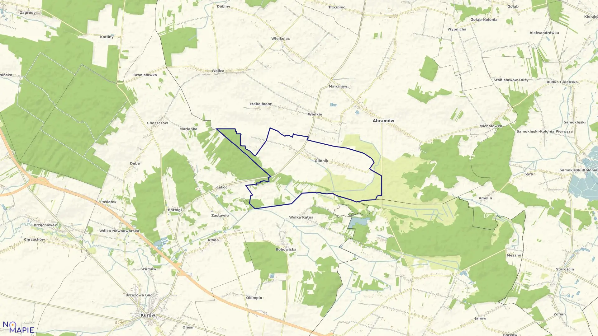 Mapa obrębu GLINNIK w gminie Abramów